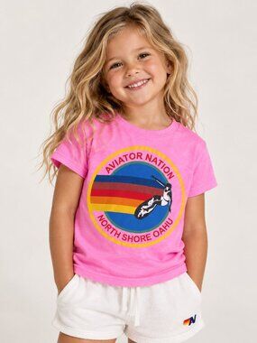 AVIATOR NATION Girl's North Short Tee in Neon Pink